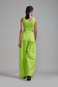 Mati Bottoms Neon Green Long Pleated Trouser