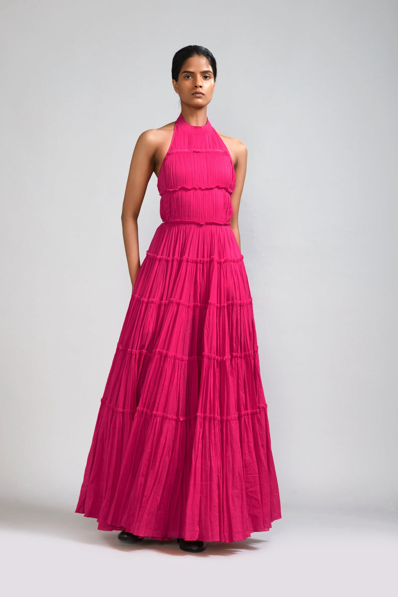 Mati Dresses Pink Backless Tiered Gown (Ready to Ship)