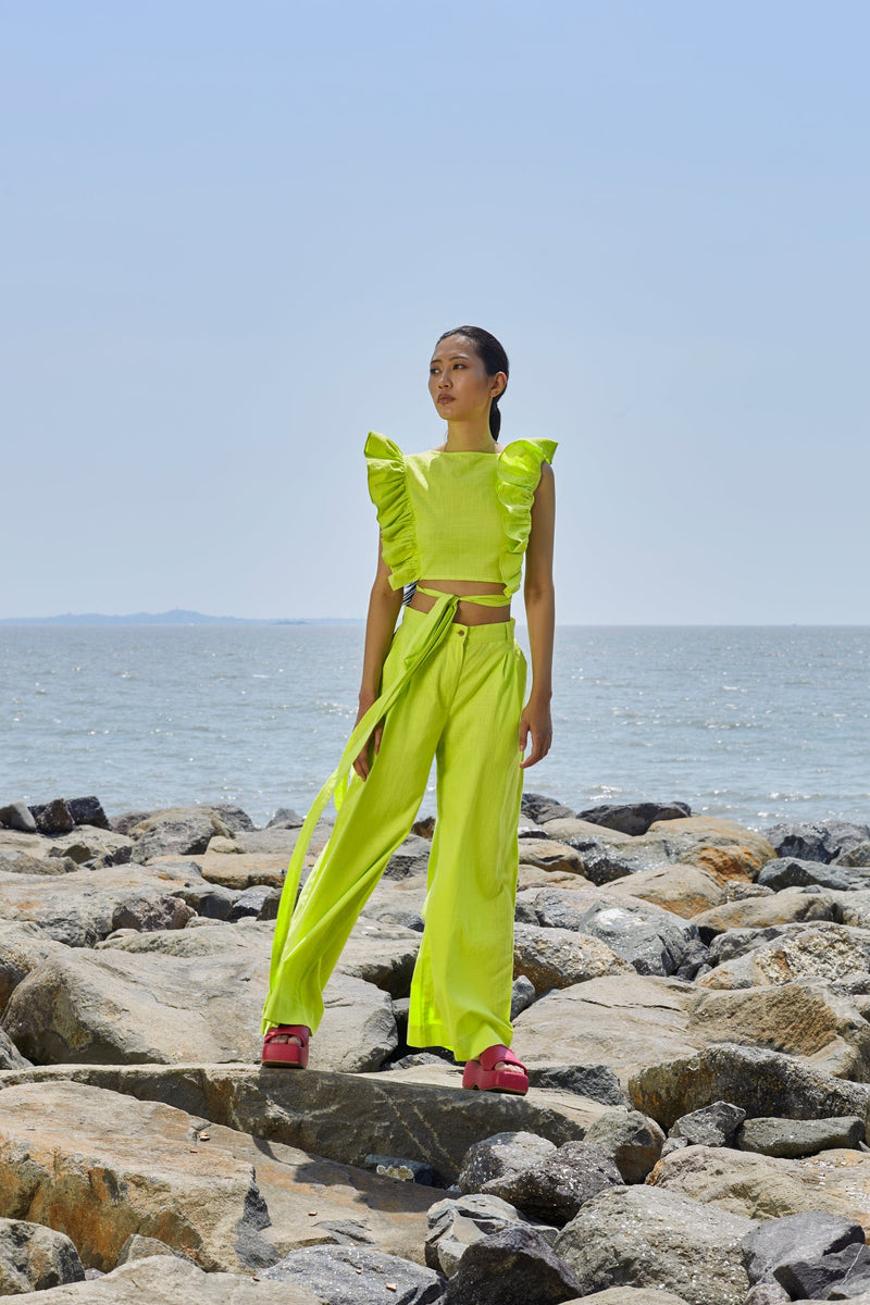 Mati Bottoms XS Neon Green High-Waisted Trouser