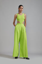 Mati Bottoms XS Neon Green Long Pleated Trouser