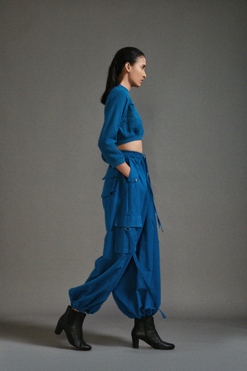 Mati Dresses Blue Crop Top and Cargo Set