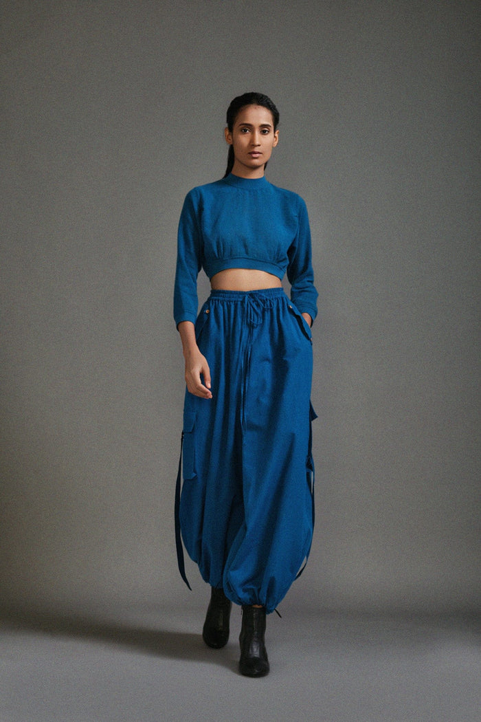 Mati Dresses Blue Crop Top and Cargo Set