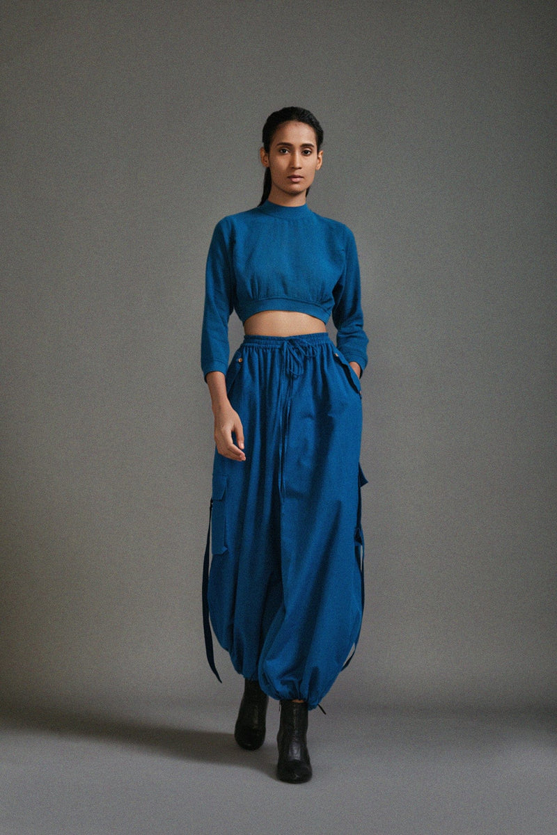 Mati Dresses Blue Crop Top and Cargo Set