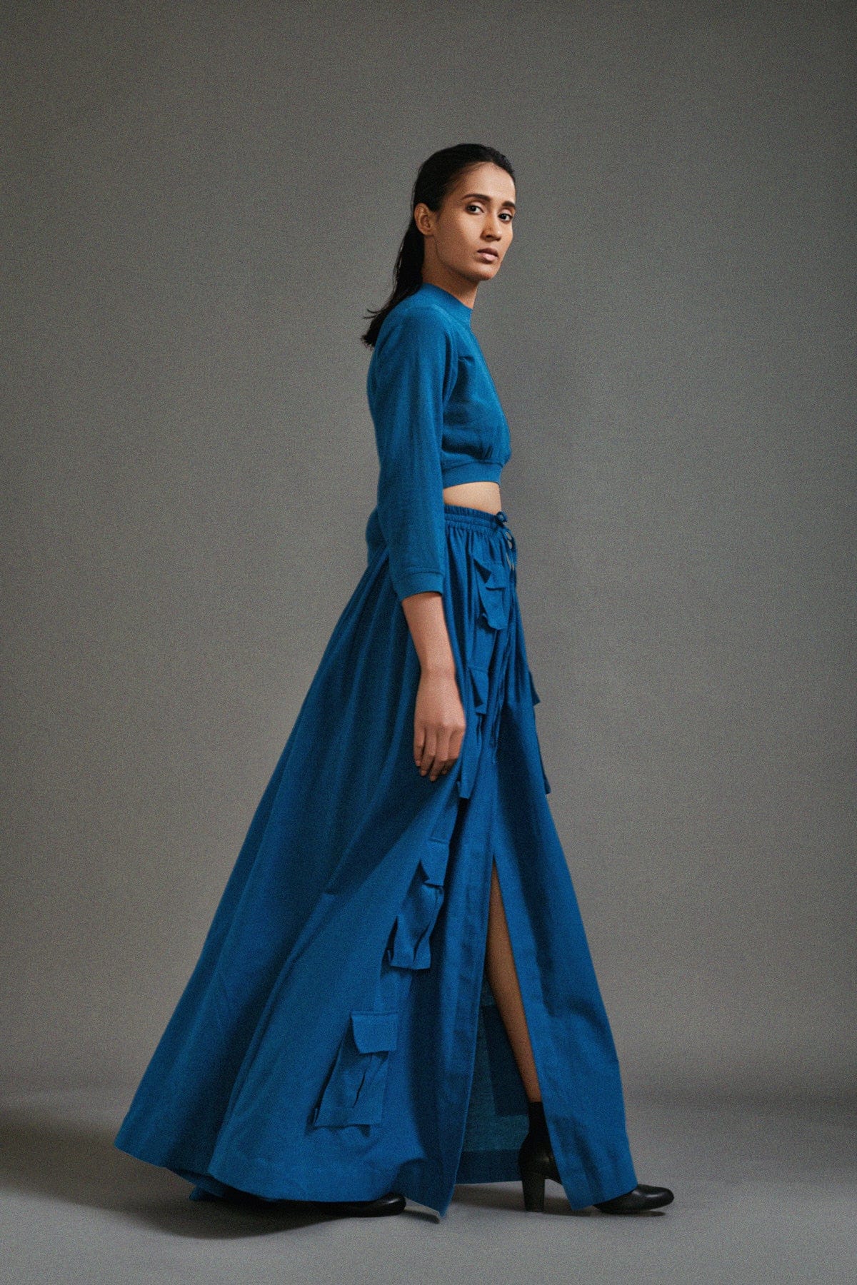 Mati Dresses Blue Crop Top and Cargo Skirt Set