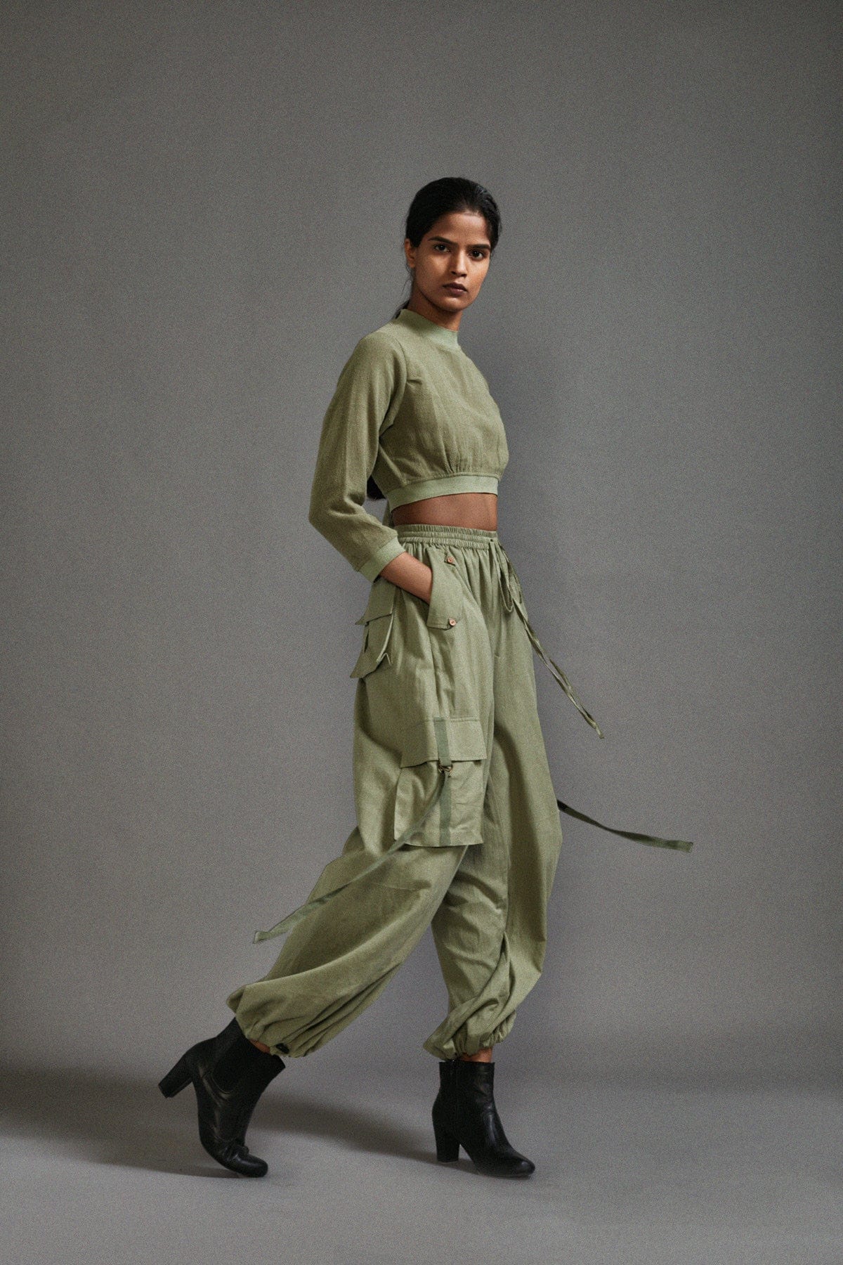 Mati Dresses Green Crop Top and Cargo Set