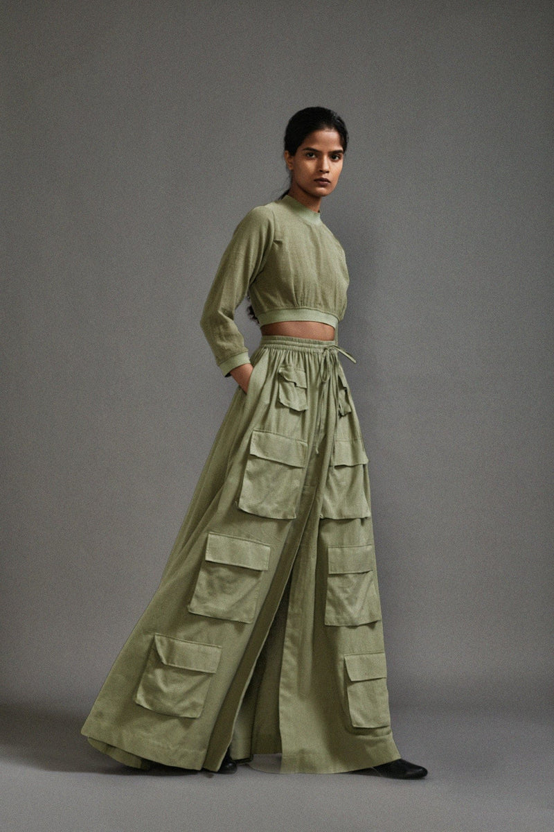 Mati Dresses Green Crop Top and Cargo Skirt Set