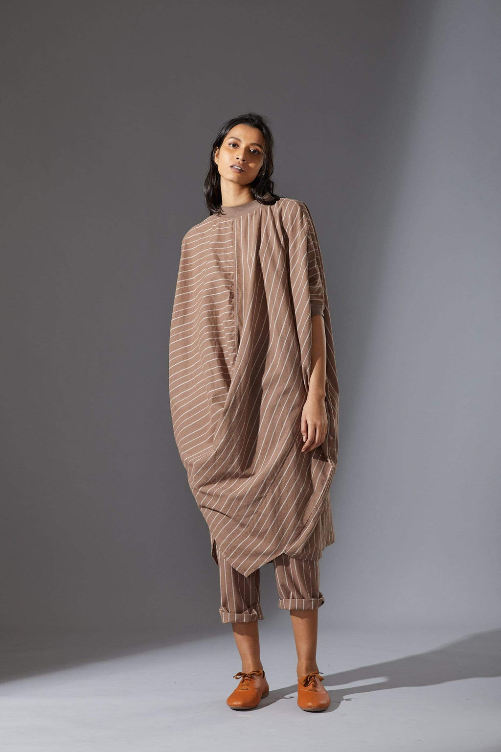 Mati Dresses Mati Beige Cowl Tunic With Ribbed Collar