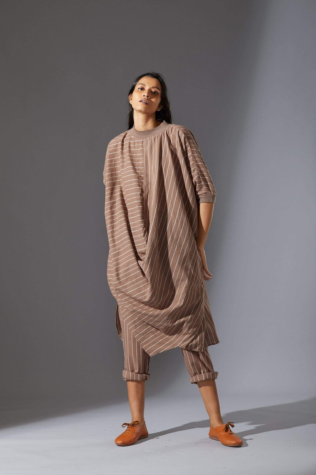 Mati Dresses Mati Beige Cowl Tunic With Ribbed Collar