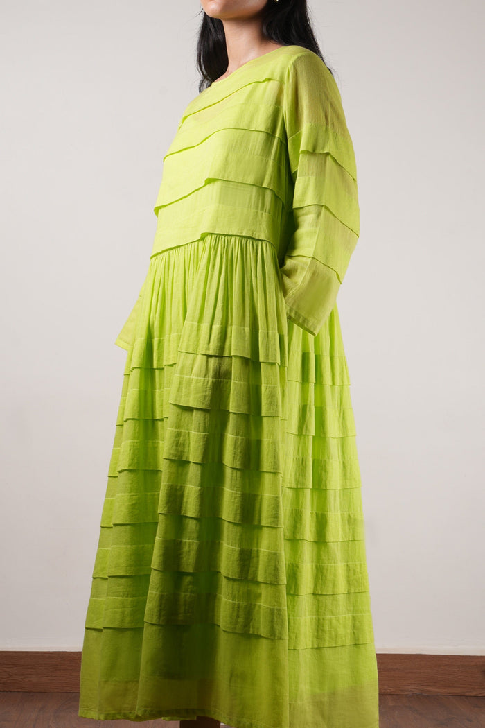 Mati Dresses Mati Pleated Dress-Neon Green