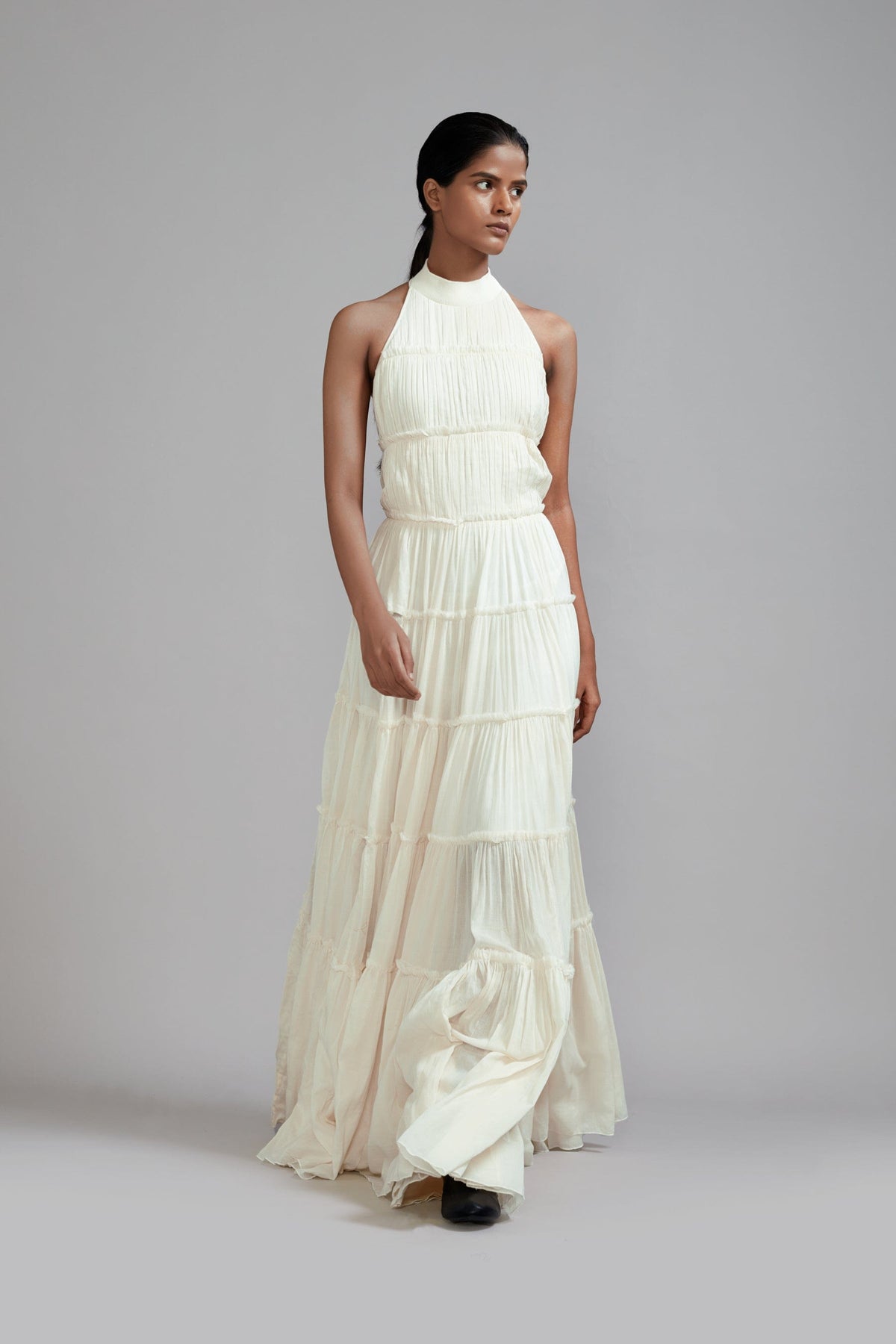 Mati Dresses Off-White Backless Tiered Gown (Ready to Ship)