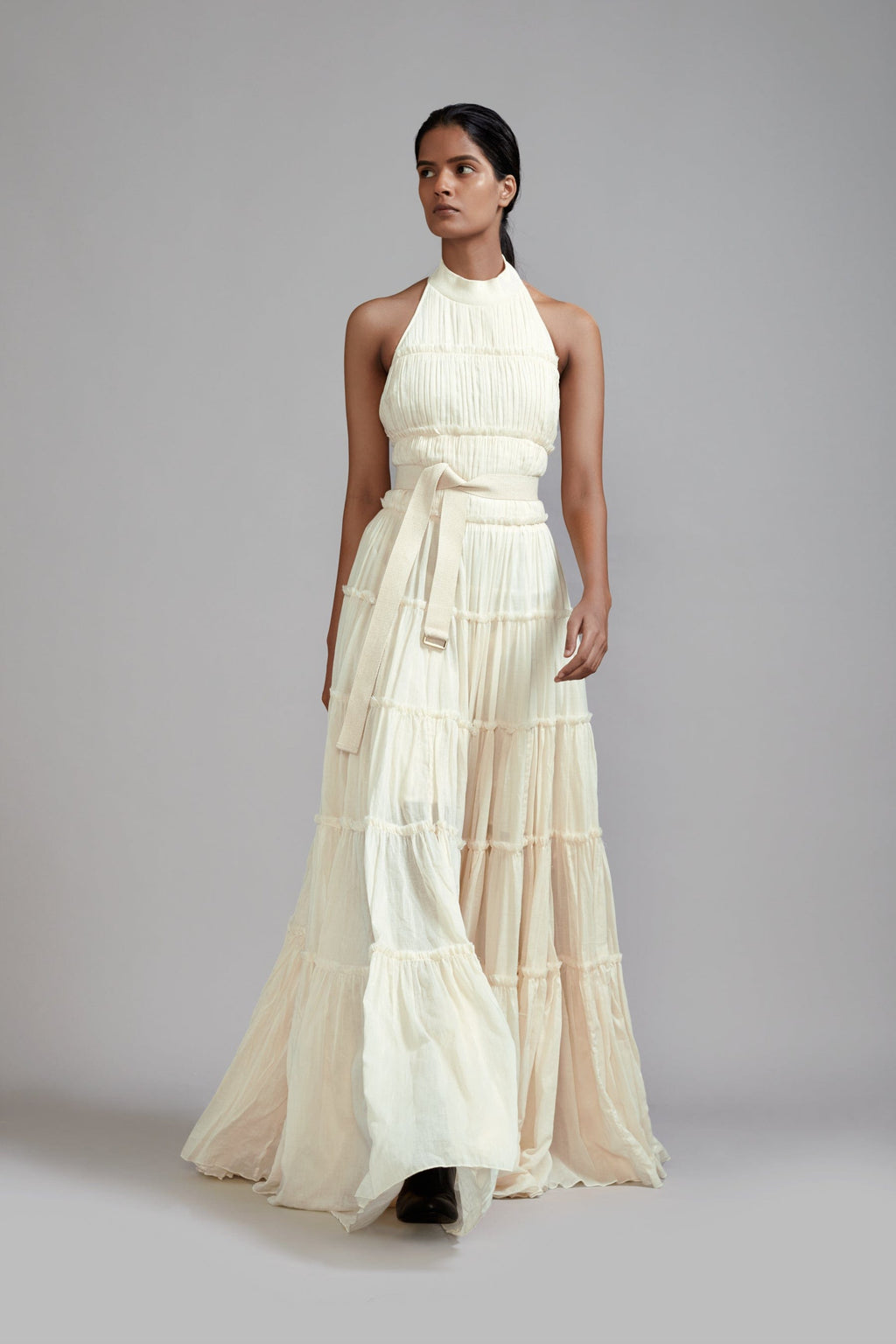 Mati Dresses Off-White Backless Tiered Gown (Ready to Ship)
