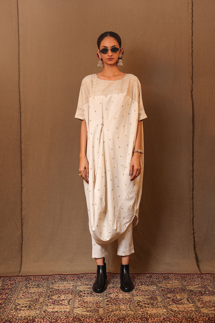 Mati Dresses Off-White Club STR Button Cowl Tunic