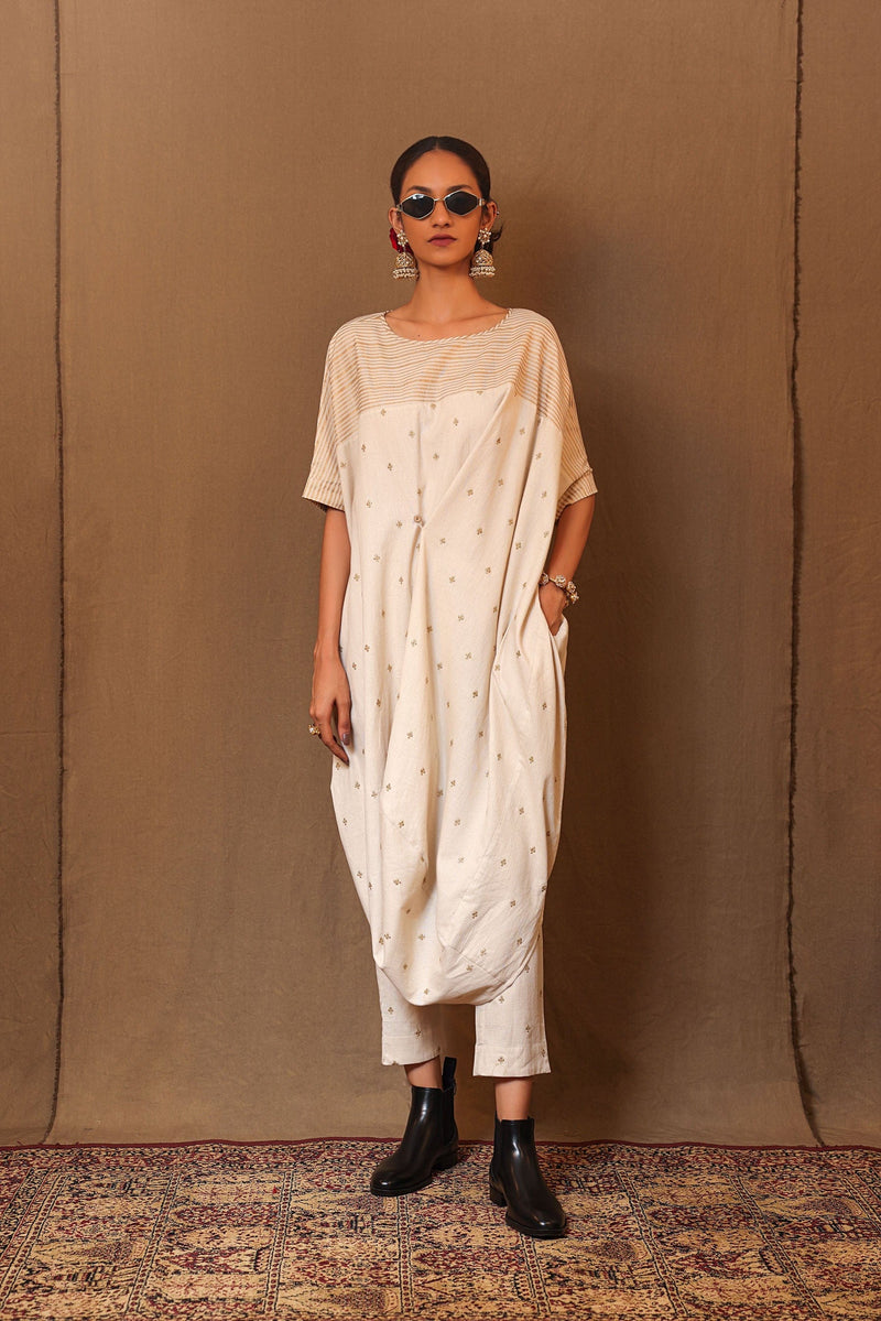 Mati Dresses Off-White Club STR Button Cowl Tunic