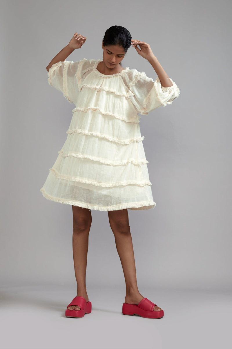 Mati Dresses Off-White Fringed Short Dress