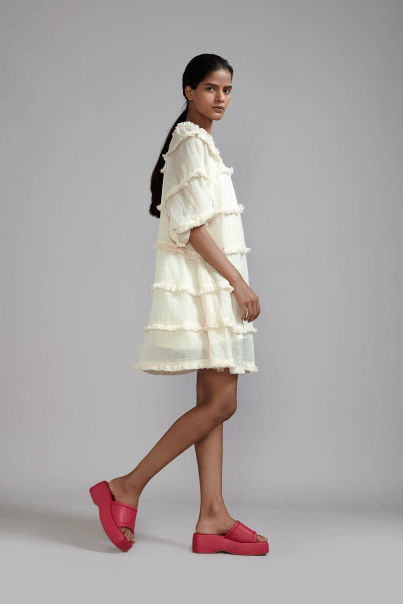 Mati Dresses Off-White Fringed Short Dress