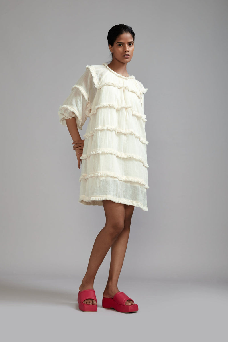 Mati Dresses Off-White Fringed Short Dress