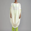 Mati Dresses Off-White with Neon Green Gathered Cowl Tunic