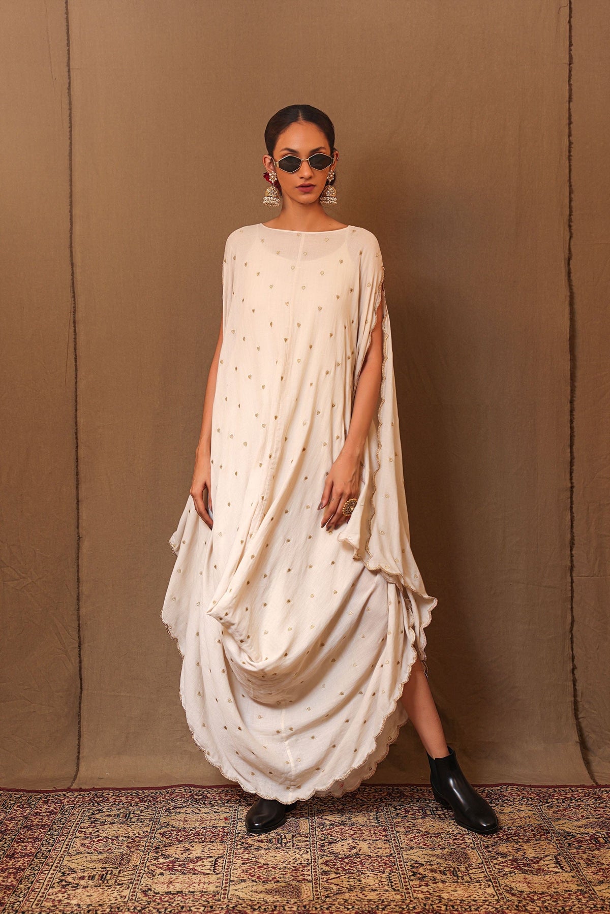 Mati Dresses Off-White Zari Heart EMB Cowl Dress