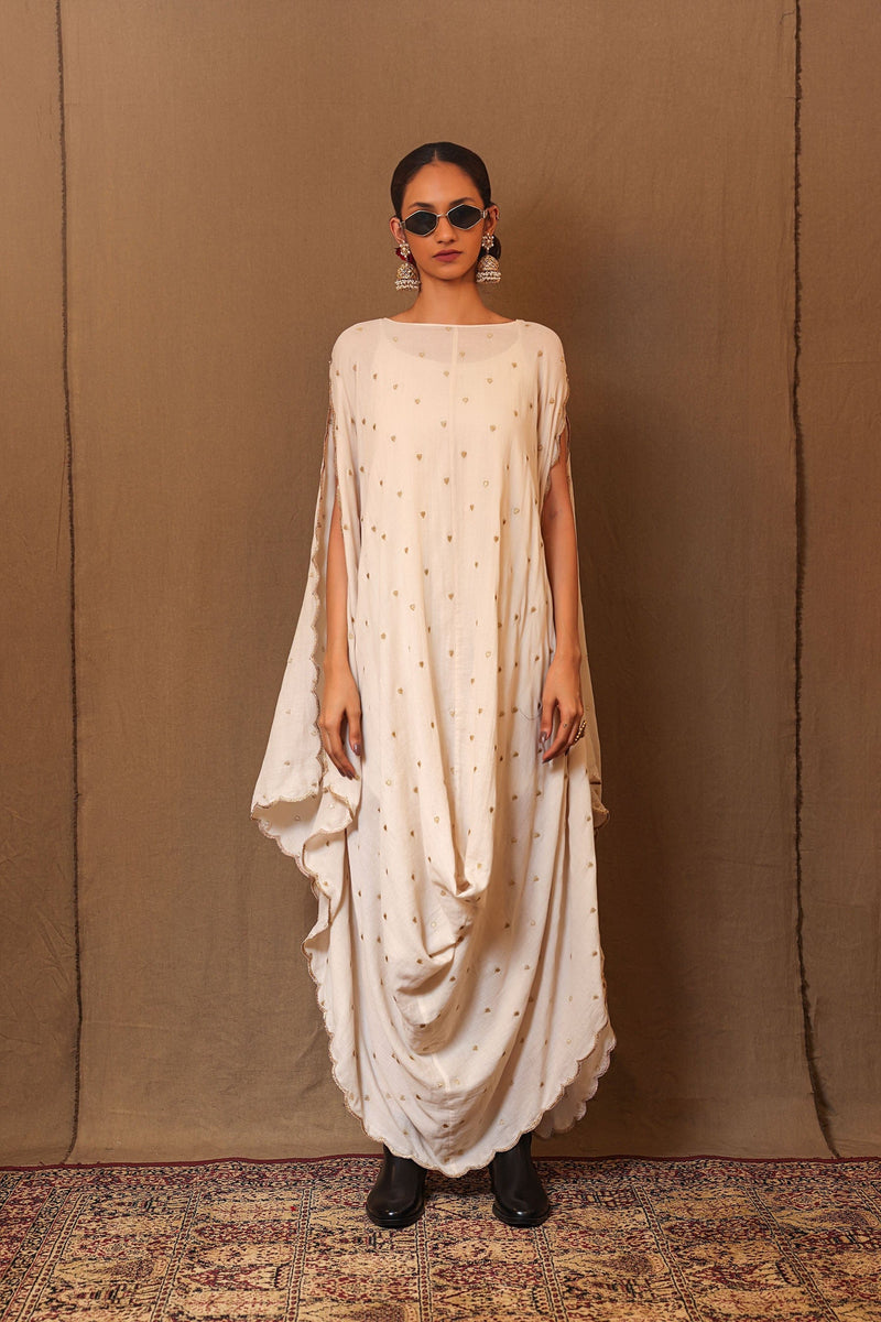 Mati Dresses Off-White Zari Heart EMB Cowl Dress