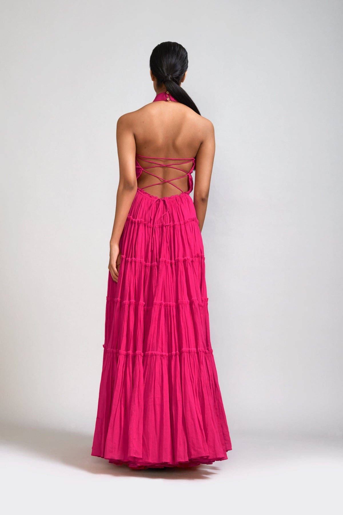 Mati Dresses Pink Backless Tiered Gown (Ready to Ship)