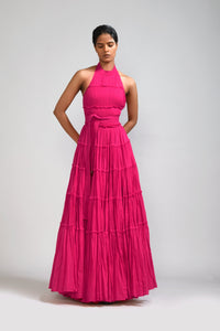 Mati Dresses Pink Backless Tiered Gown (Ready to Ship)