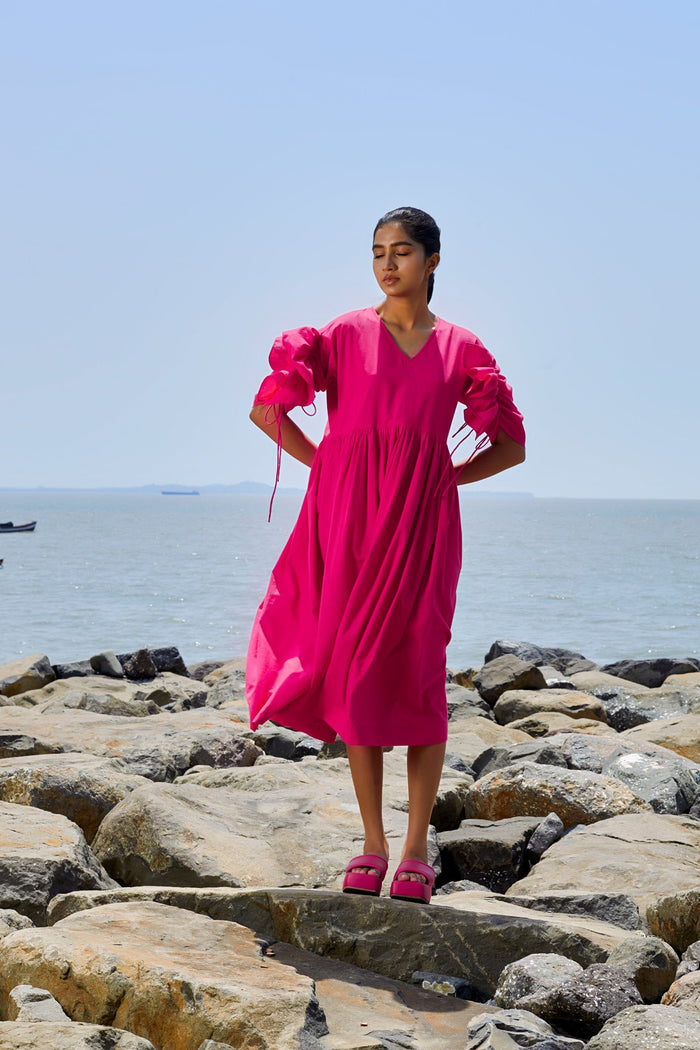 Mati Dresses Pink Ruffle Sleeve Dress (Ready to Ship)