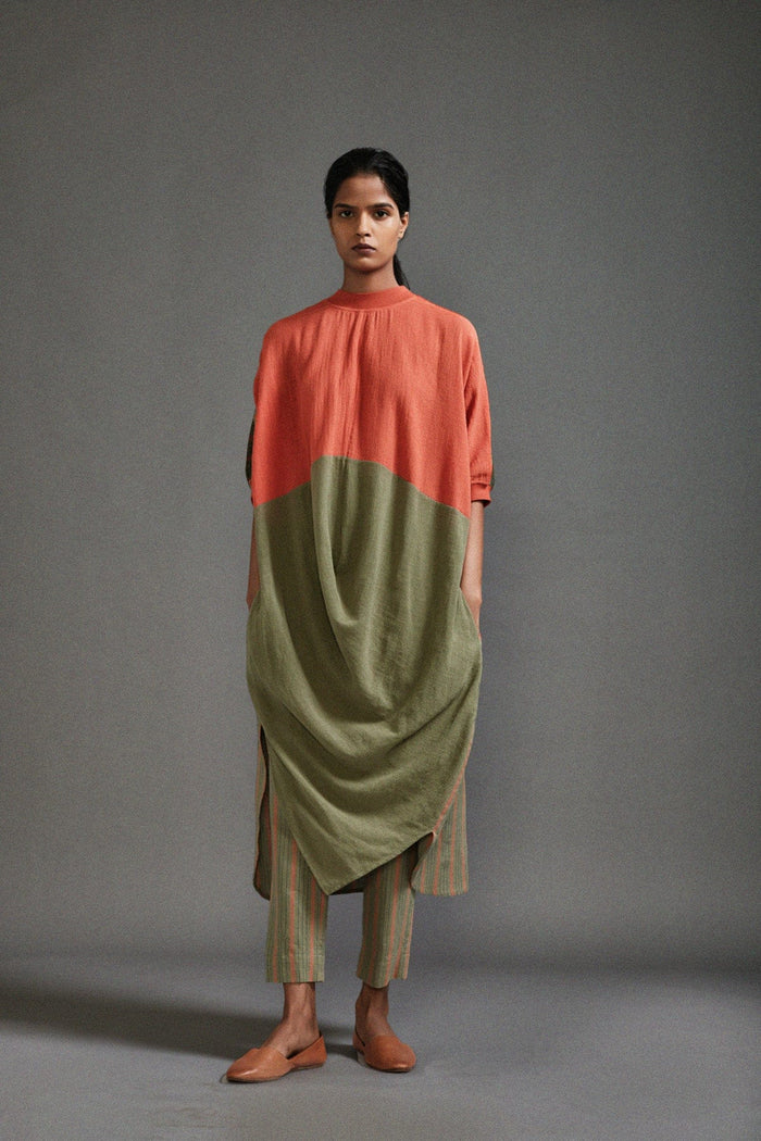 Mati Dresses Rust & Green CB Cowl Tunic