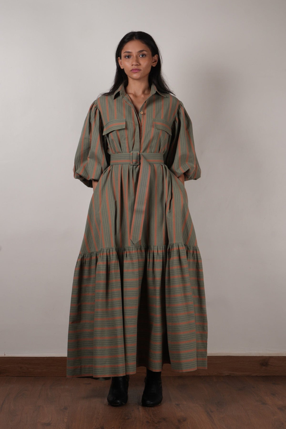 Mati Dresses Striped Green Shirt Kaavya Dress