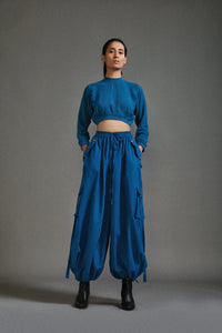 Mati Dresses XS Blue Crop Top and Cargo Set