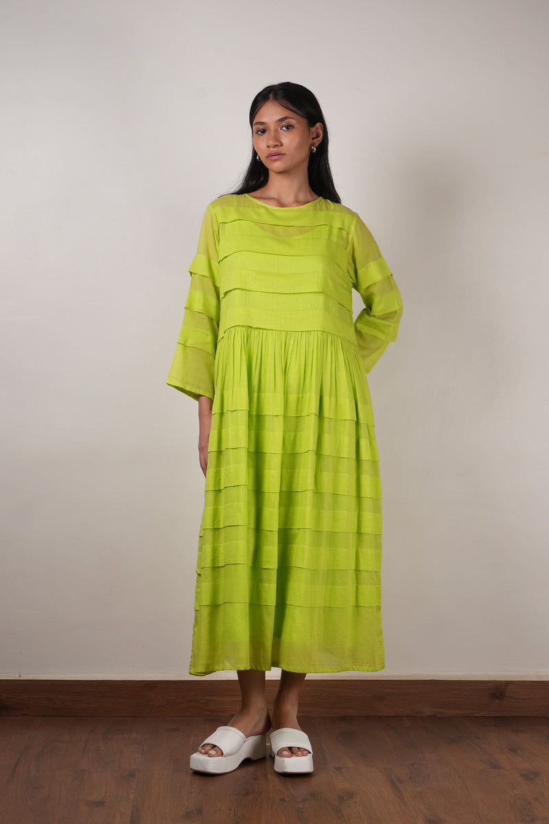 Mati Dresses XS Mati Pleated Dress-Neon Green