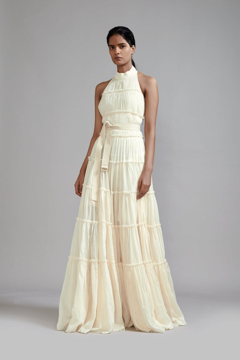 Mati Dresses XS Off-White Backless Tiered Gown (Ready to Ship)