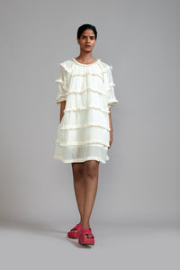 Mati Dresses XS Off-White Fringed Short Dress