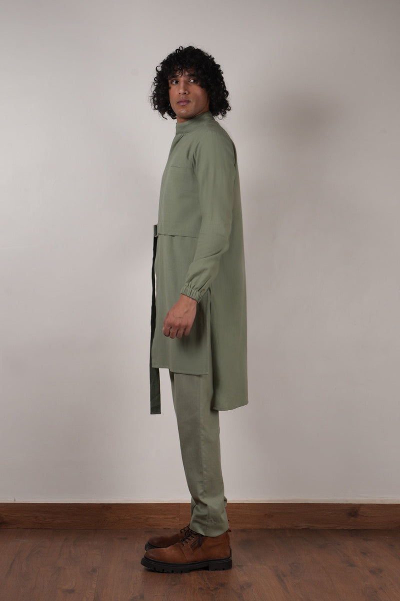 Mati kurta Men's Green Belted Kurta