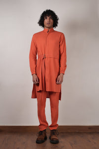 Mati kurta Men's Rust Belted Kurta