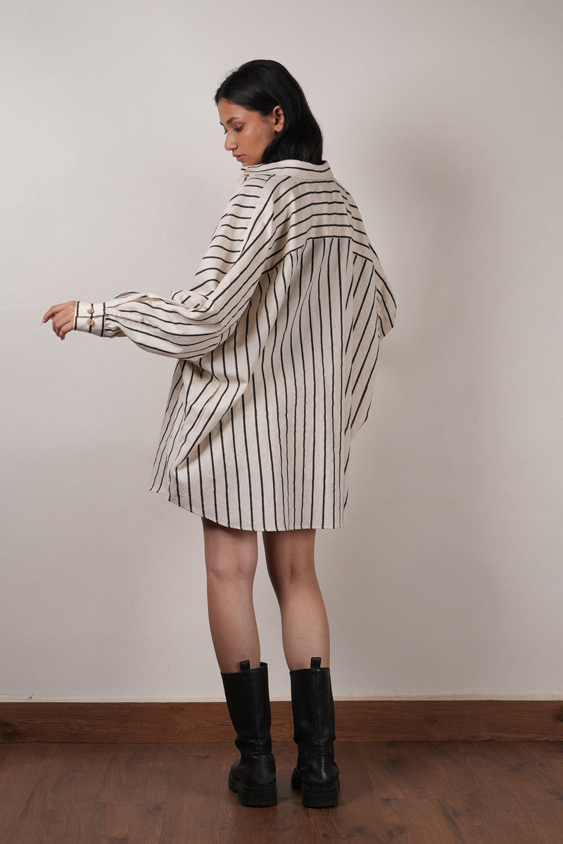 Mati Outfit Sets Mati Oversized Striped Shirt Set-Oatmeal (3 PCS)