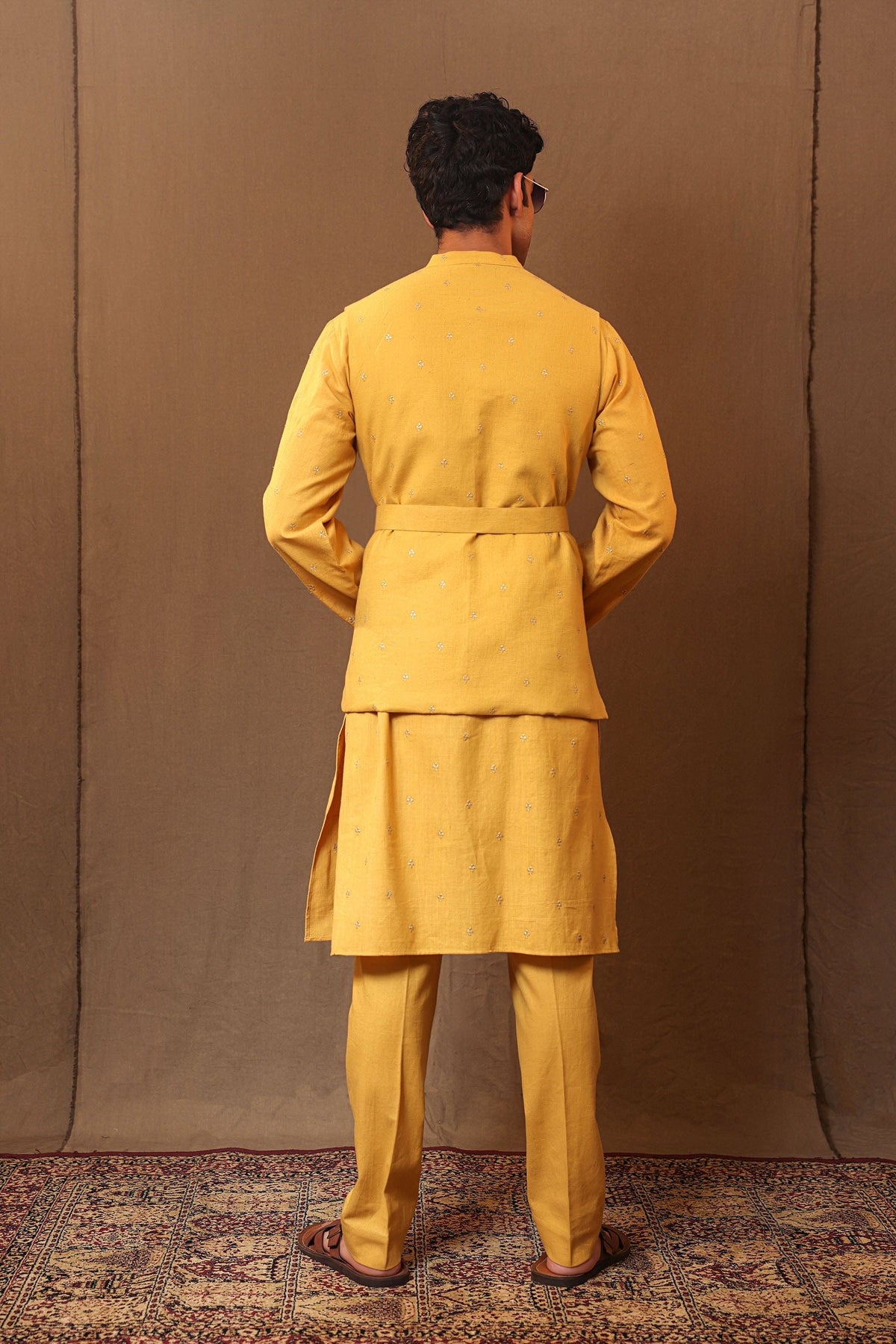 Mati Outfit Sets Mustard EMB Club Kurta Bandi Set (4 PCS)