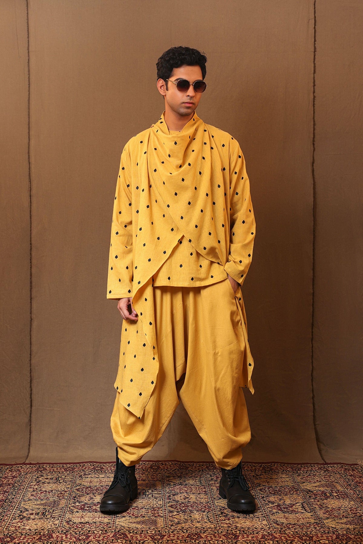 Mati Outfit Sets Mustard EMB Spade Jacket Pant Set (3 PCS)