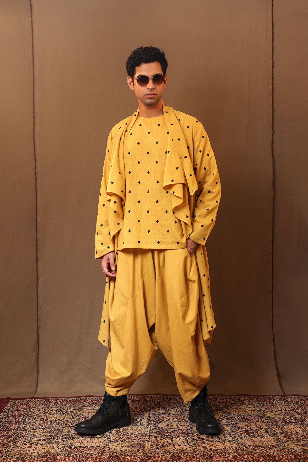 Mati Outfit Sets Mustard EMB Spade Jacket Pant Set (3 PCS)