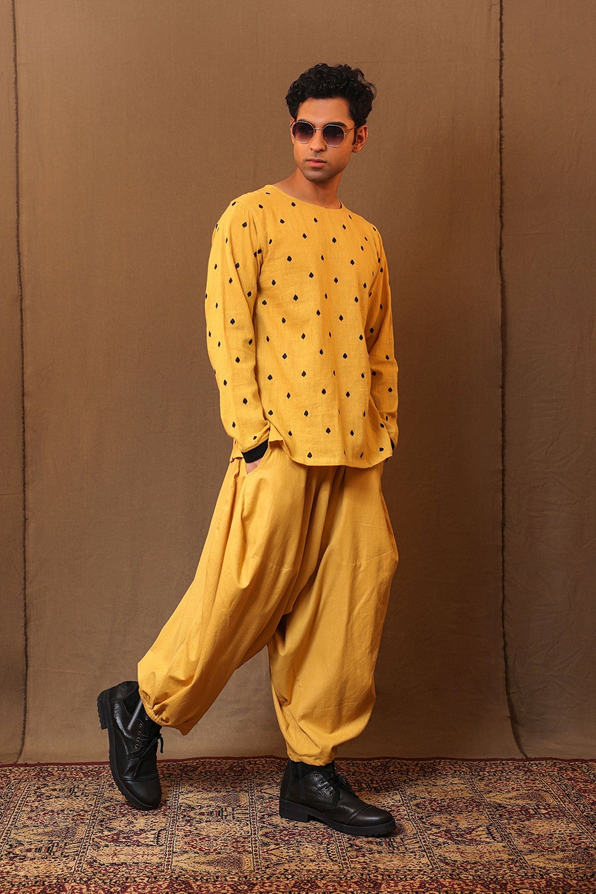 Mati Outfit Sets Mustard Spade EMB Kurta Baggy Set (2 PCS)