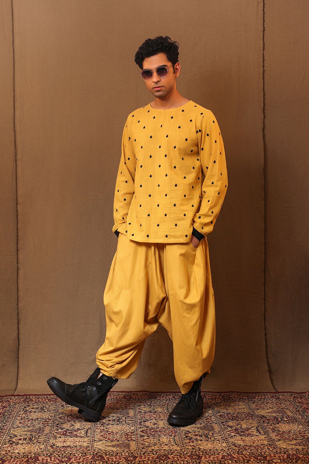 Mati Outfit Sets Mustard Spade EMB Kurta Baggy Set (2 PCS)