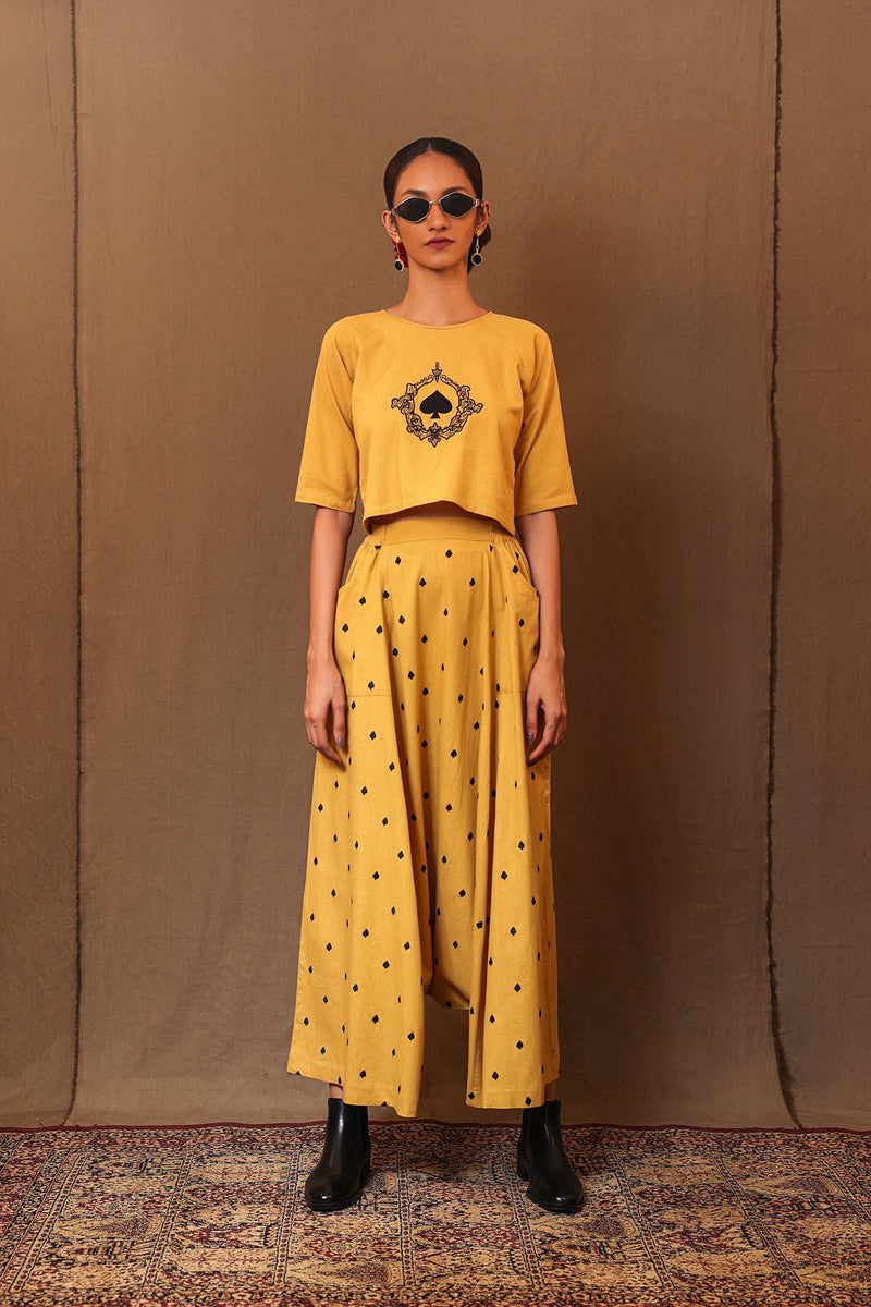 Mati Outfit Sets Mustard Spade EMB Solo Crop Harem Set (2 PCS)