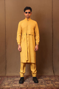 Mati Outfit Sets Mustard Zari Club EMB Belted Kurta Set (2 PCS)