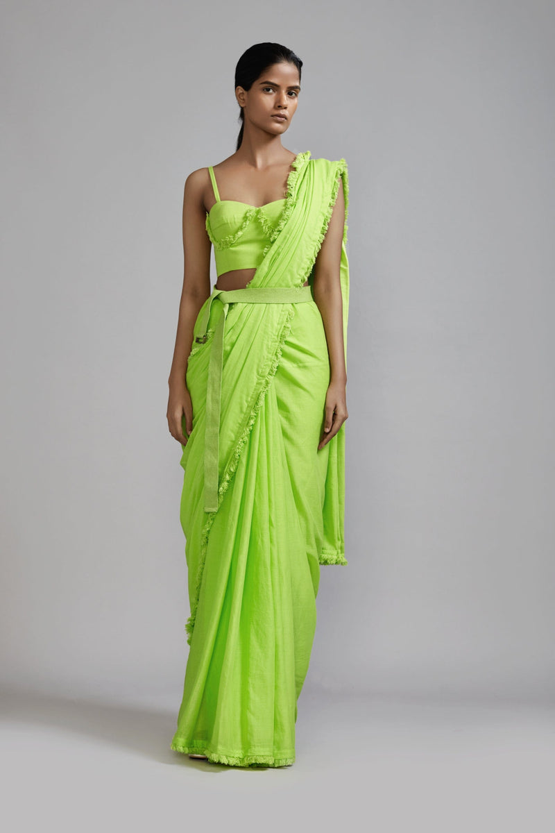 Mati Outfit Sets Neon Green Saree & Fringed Corset Set (2 PCS)