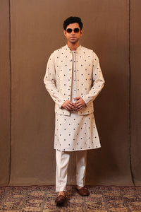 Mati Outfit Sets Off-White EMB Spade Kurta Bandi Set (4 PCS)