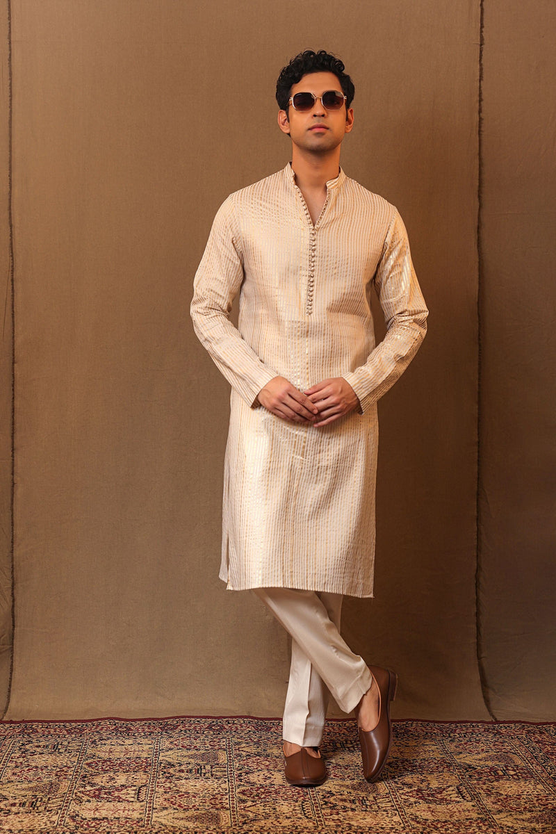 Mati Outfit Sets Off-White STR Buttoned Kurta Set (2 PCS)