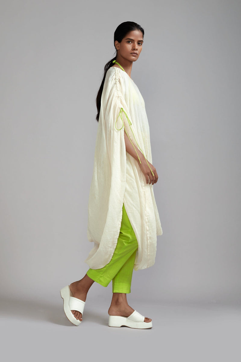 Mati Outfit Sets Off-White with Neon Green Gathered Cowl Tunic Set (3 PCS)