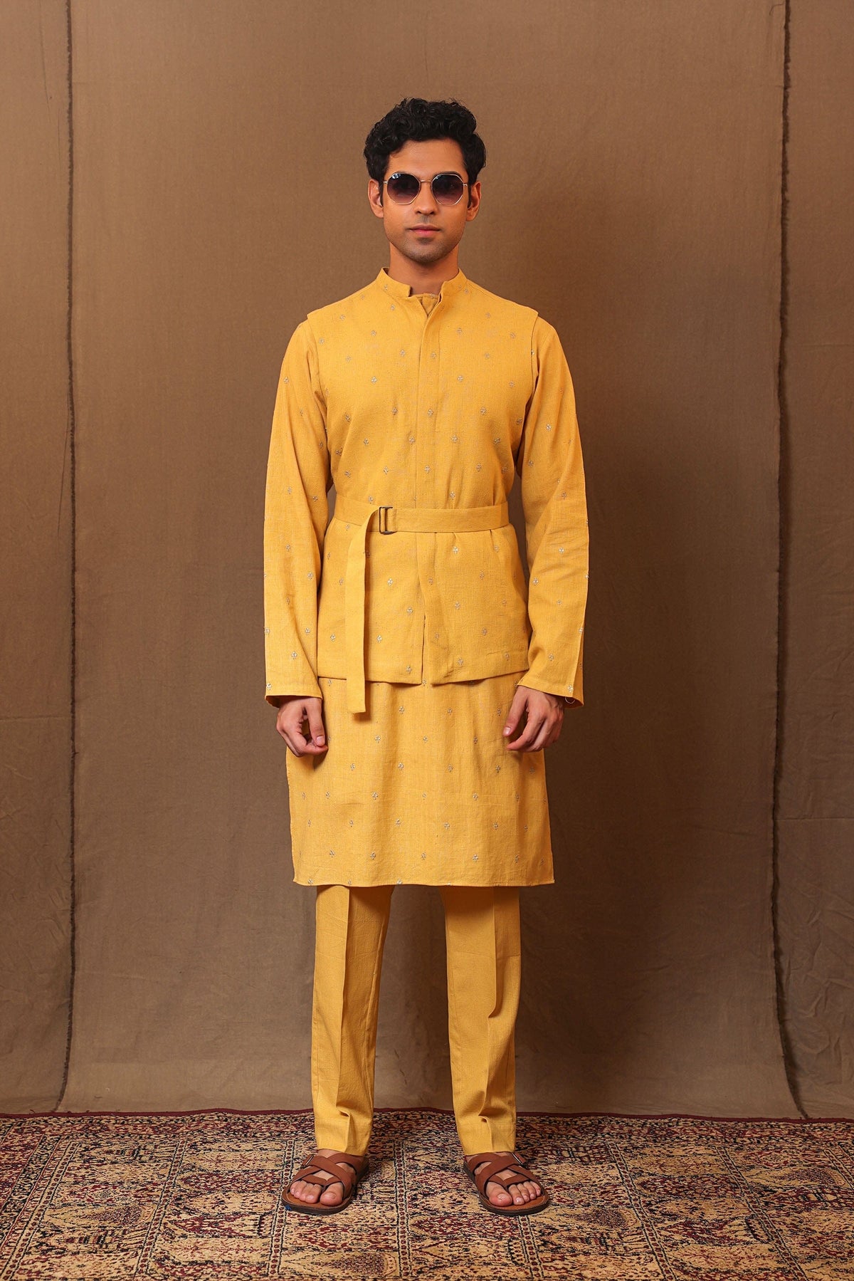 Mati Outfit Sets S Mustard EMB Club Kurta Bandi Set (4 PCS)