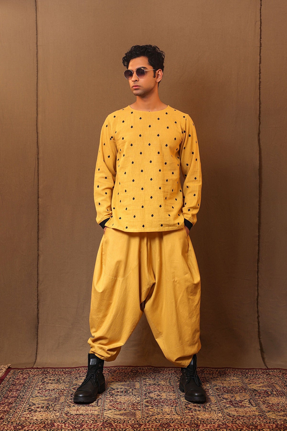 Mati Outfit Sets S Mustard Spade EMB Kurta Baggy Set (2 PCS)