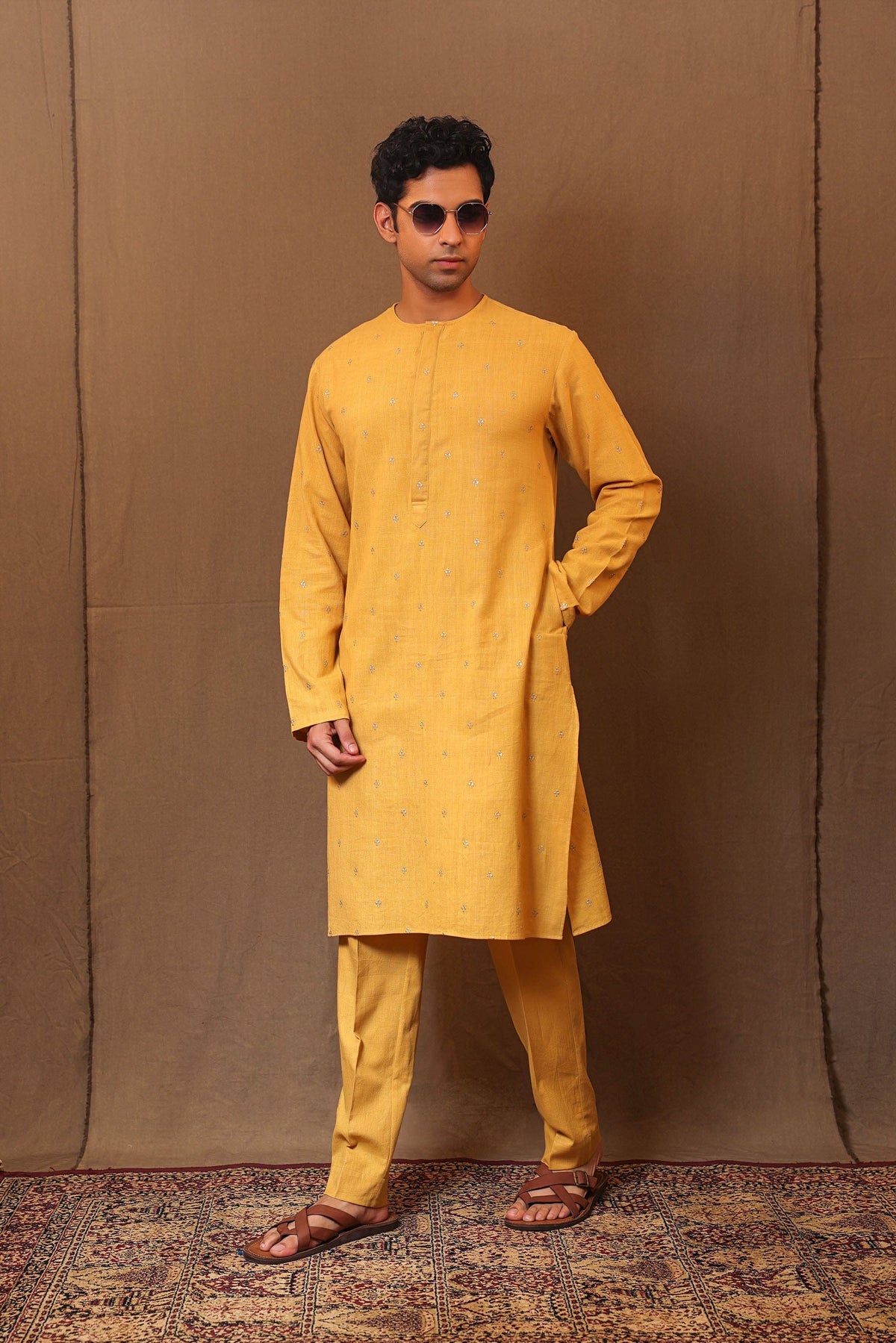 Mati Outfit Sets S Mustard STR Buttoned Kurta Set (2 PCS)