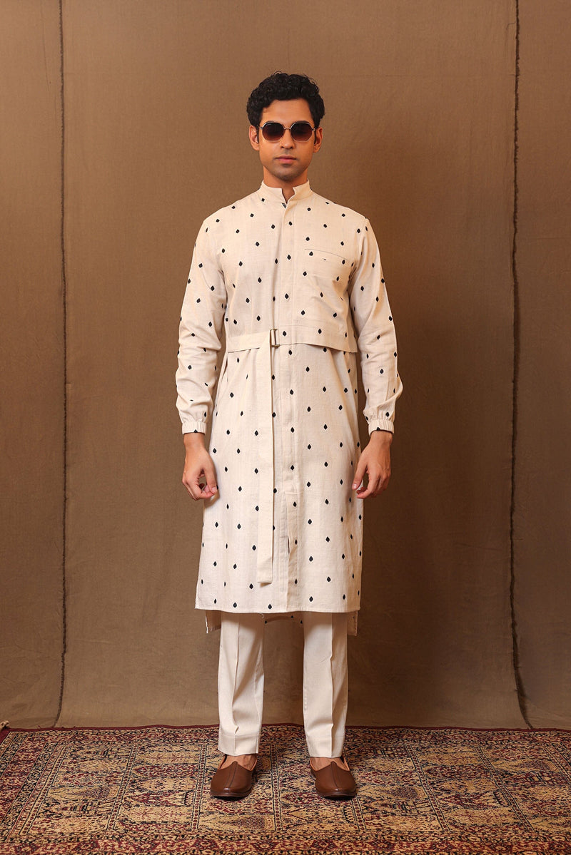 Mati Outfit Sets S Off-White Spade EMB Belted Kurta Set (2 PCS)